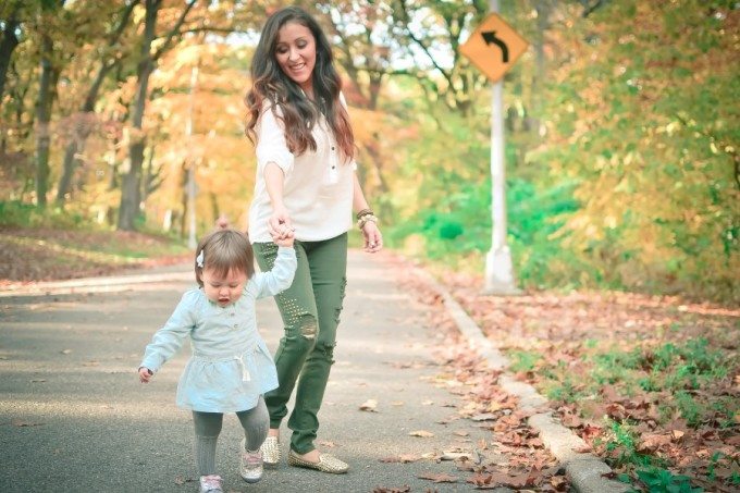 walking baby and mommy