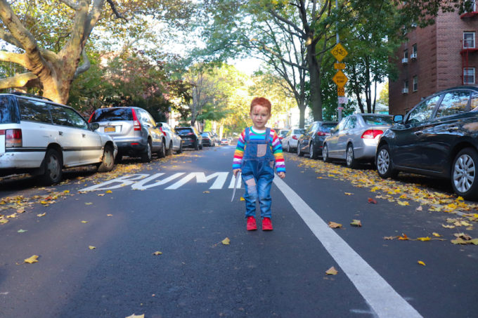 some tips and tricks to make the coolest Chucky costume for kids. Ideas for a Chucky shirt, makeup and overalls.